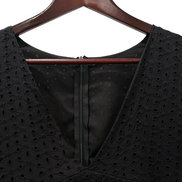 Romper Womens Medium Black Lace Eyelet V Neck Ruffle Strap Lined Shorts Summer - Picture 4 of 10